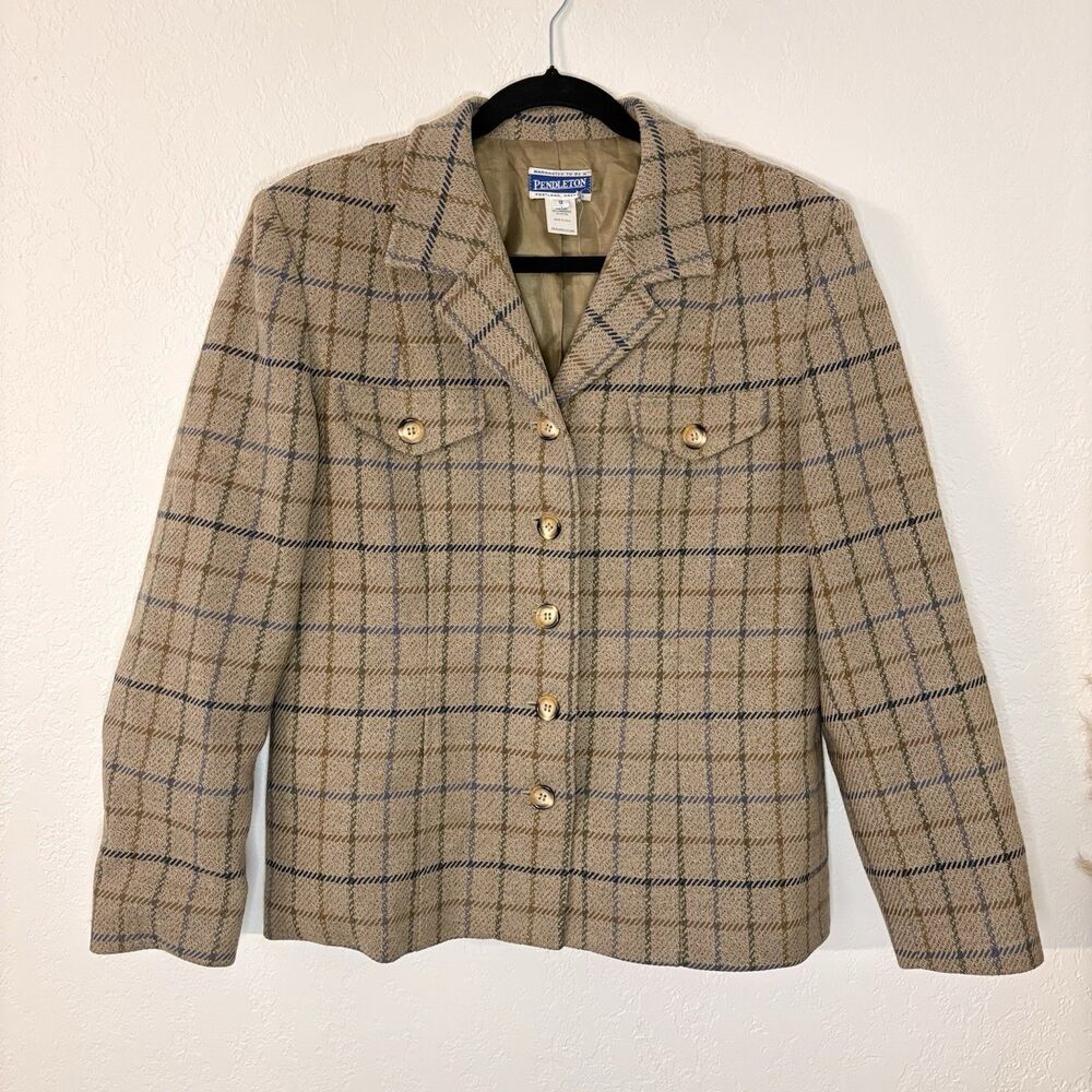 Vintage Womenβs Pendleton Plaid Blazer Coat Wool Blend Sz 12